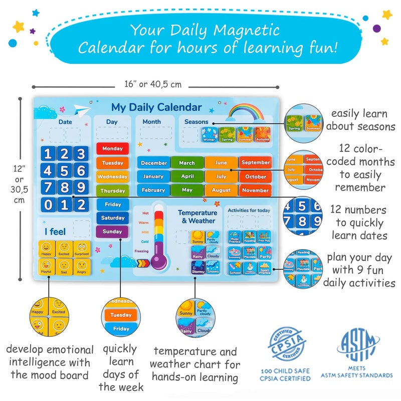 Simply magic 58 PCS Kids Calendar - My First Daily Magnetic Calendar with Weather and Feelings, Days of The Week, All About Today Board â€“ Preschool Learning Chart for Wall or Fridge, Circle Time - Image 3